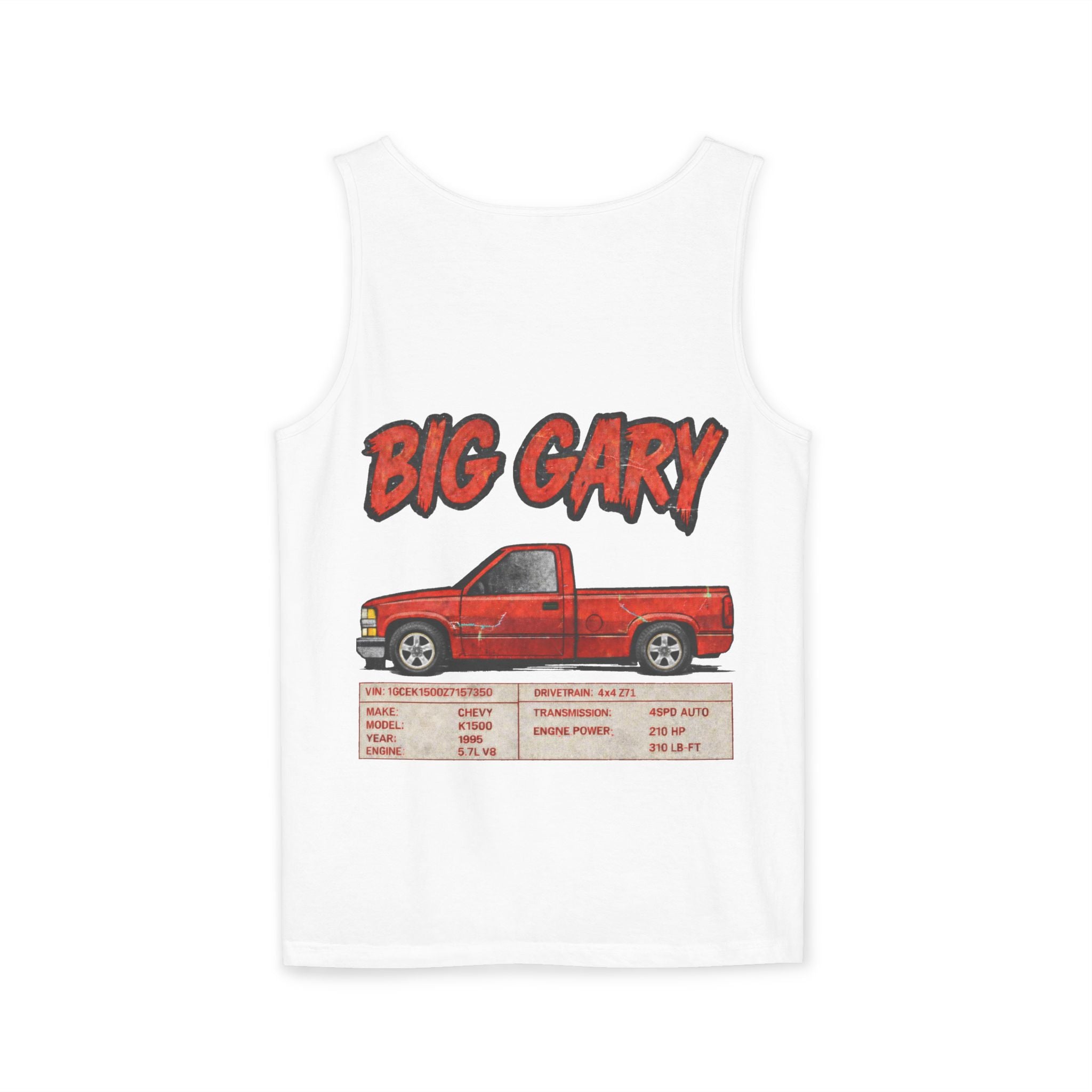 Big Gary Classic Truck Tank Top – Vintage Red Pickup Motorsports Graphic